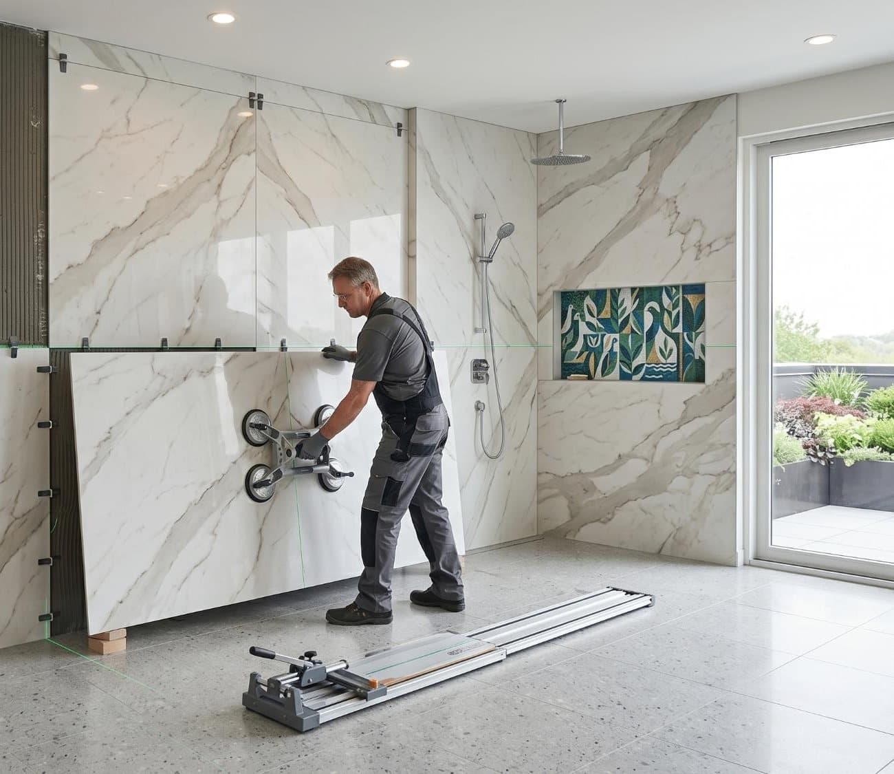 Sample image: large-format bathroom tiling